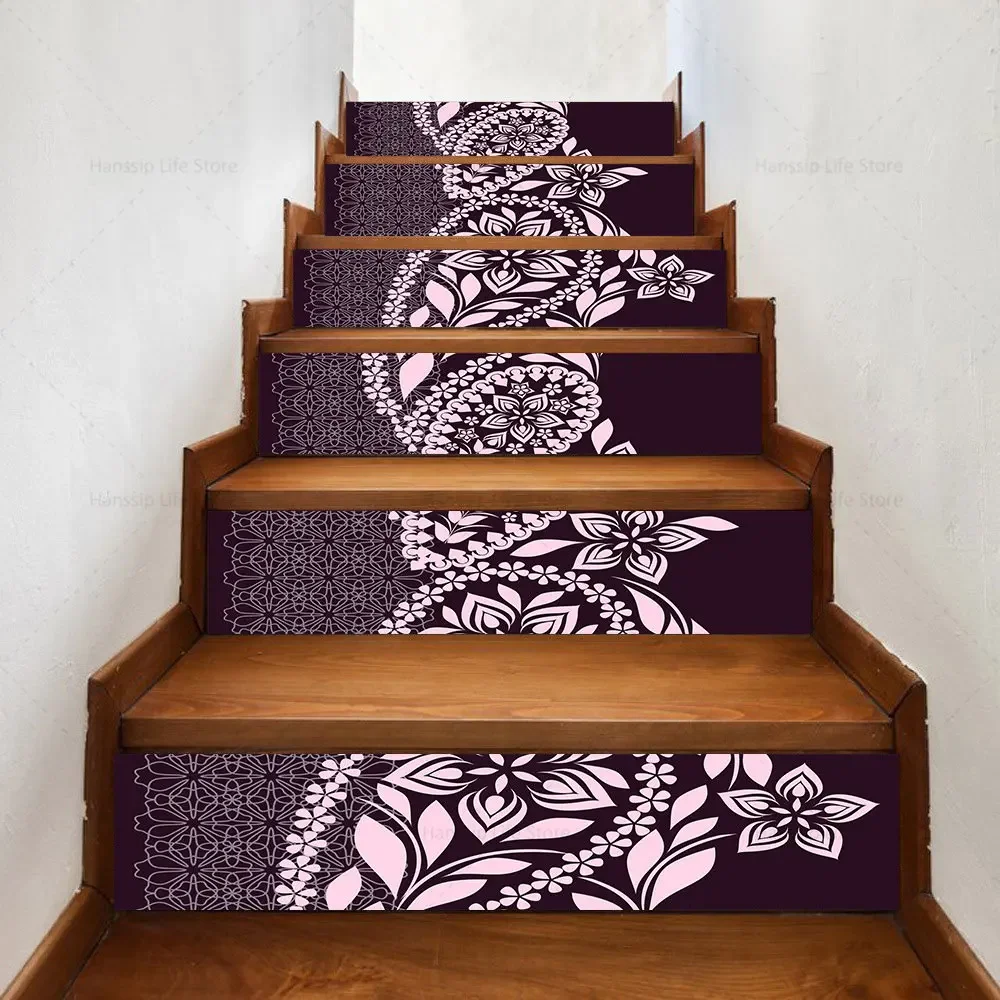 Muslim Retro Flower Pattern Staircase Sticker Waterproof Vinyl Floor Rise Covering Stairway Decals Stair Treads Sticker Supplies