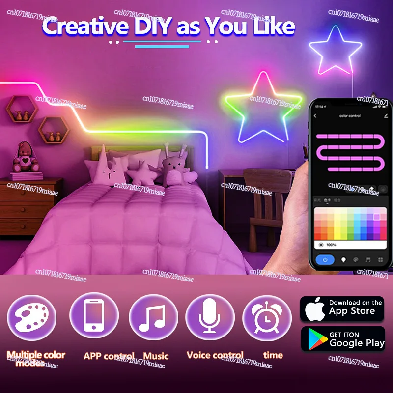 Graffiti Wifi Silicone Flexible Symphony Neon Light with Bluetooth Voice-activated Horse Racing Water Ambient Light 10 Meters