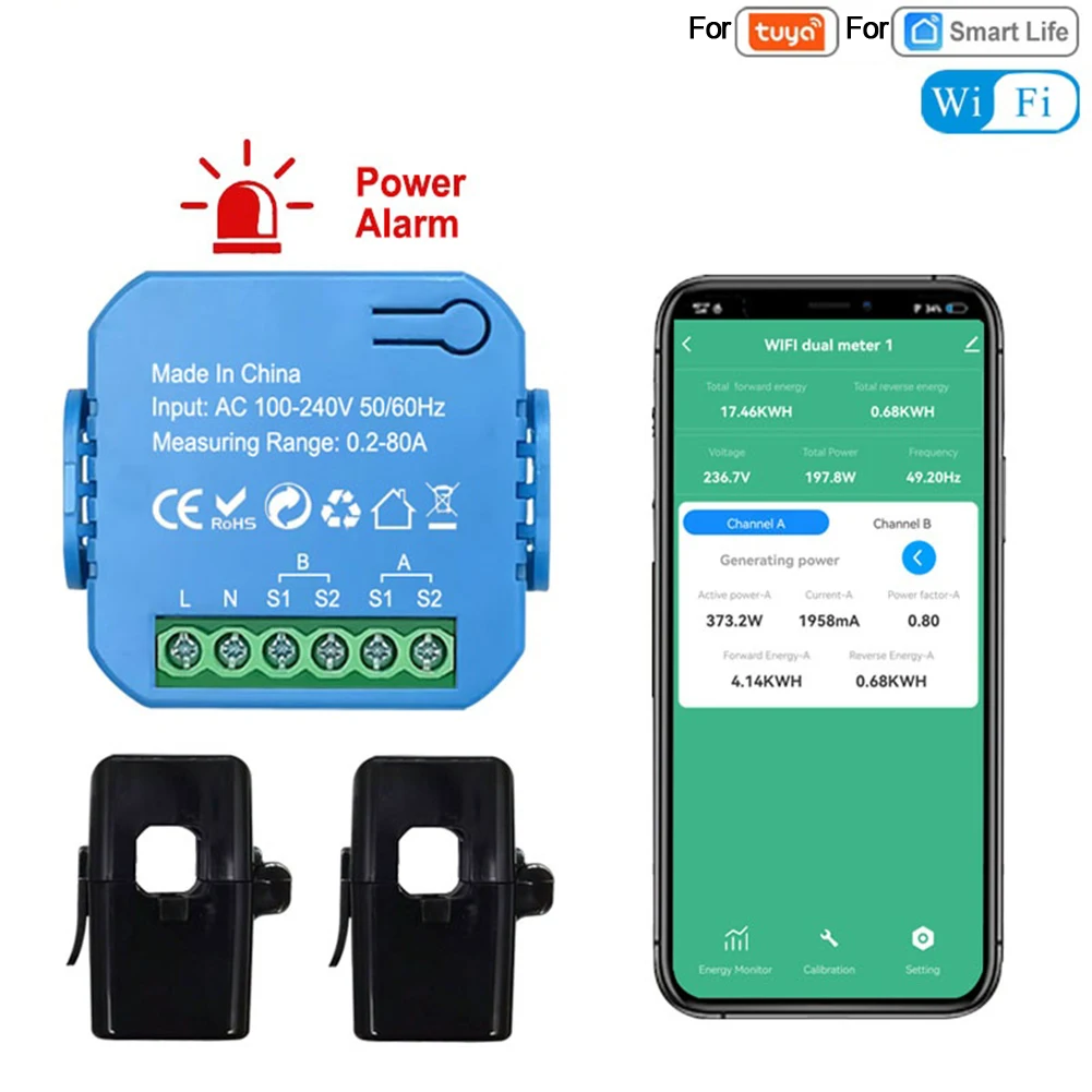 For Tuya Compatible For Smart Energy Meter 12 Channel with Voltage and Power Alarm Function with Clamp for Energy Management