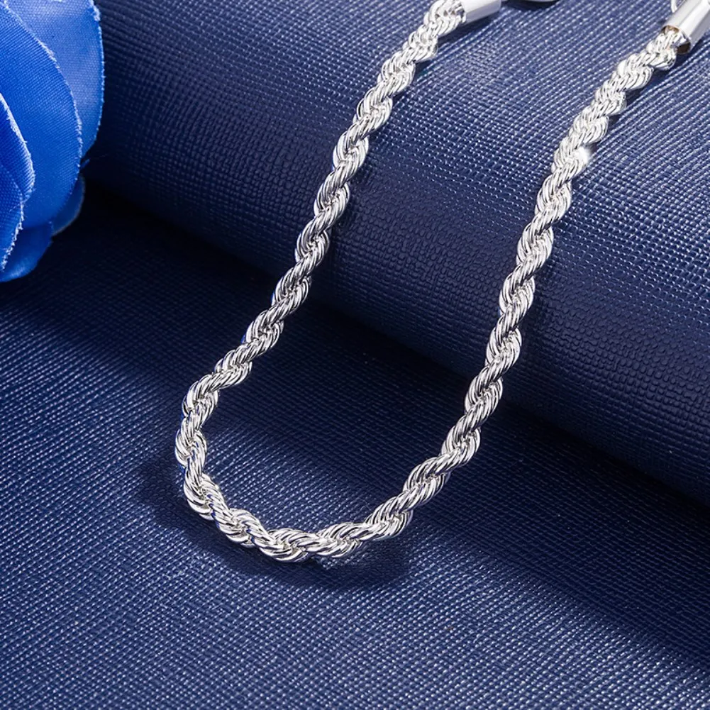 New 925 Sterling Silver 4MM rope chain bracelets for women fashion high quality jewelry wedding party Christmas gifts