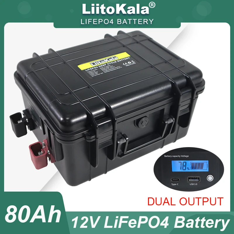 12.8V 80AH LiFePO4 Battery 12v 4s Lithium Iron Phosphate Inverter Car lighter Batteries USB Output Portable suitcase Charger