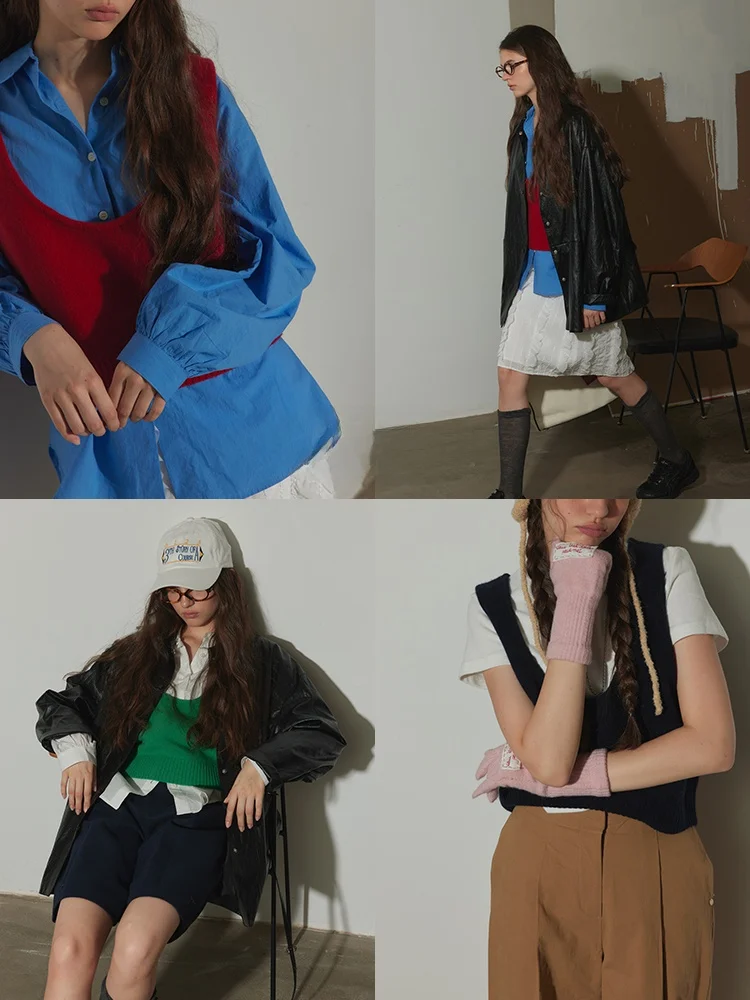 

Relez Soft Fce круглый вязаный жилет на бретелях, женский повседневный универсальный шерстяной топ длиной до осеннего сезона