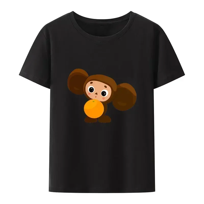 Funny Anime Casual Shirt Summer Short-sleev Comfortable Tops Classic Boy Girl Russian Cartoon Cheburashka Print Modal T Shirt