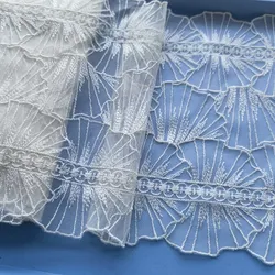 1meter White Two Tones Lace Trim Embroidery Tulle Mesh Lace Fabrics DIY Dress Sewing Crafts for Garment Accessories