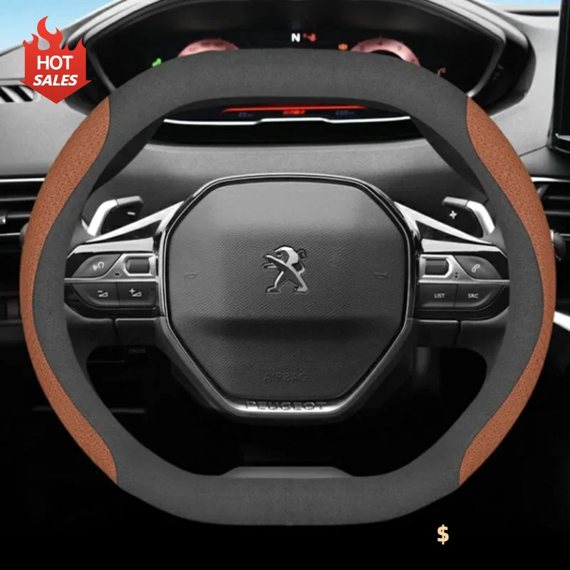 Car Steering Wheel Cover for Peugeot 208 e208 2020 2021 2022 2023 2024 Leather Breathable Non-slip Car-styling Auto Accessories