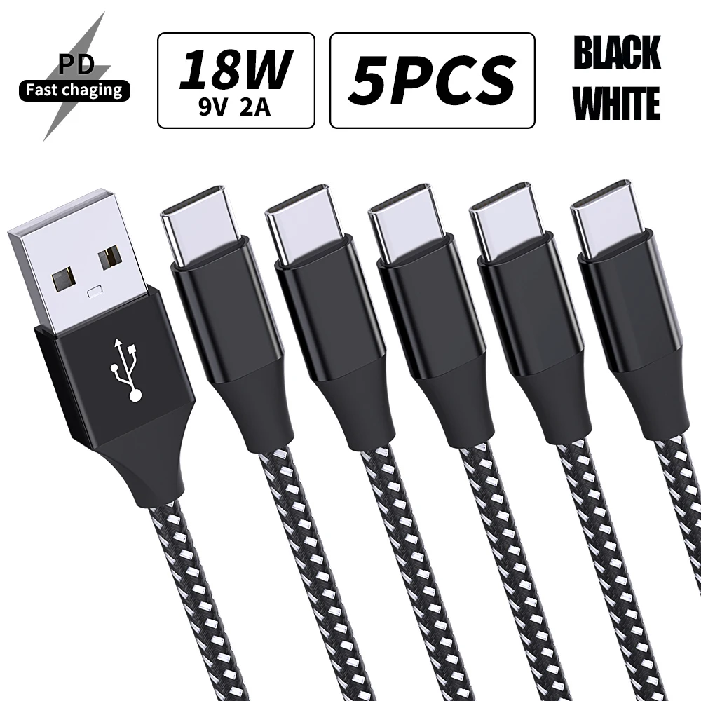 LAIHONEN 5 Packungen 18 W USB Typ C Ladekabel Ladegerät Datenkabel für iPhone 16 15 MacBook Samsung S21 S20 S10 S9 S8 Huawei P40 Xiaomi 9 5