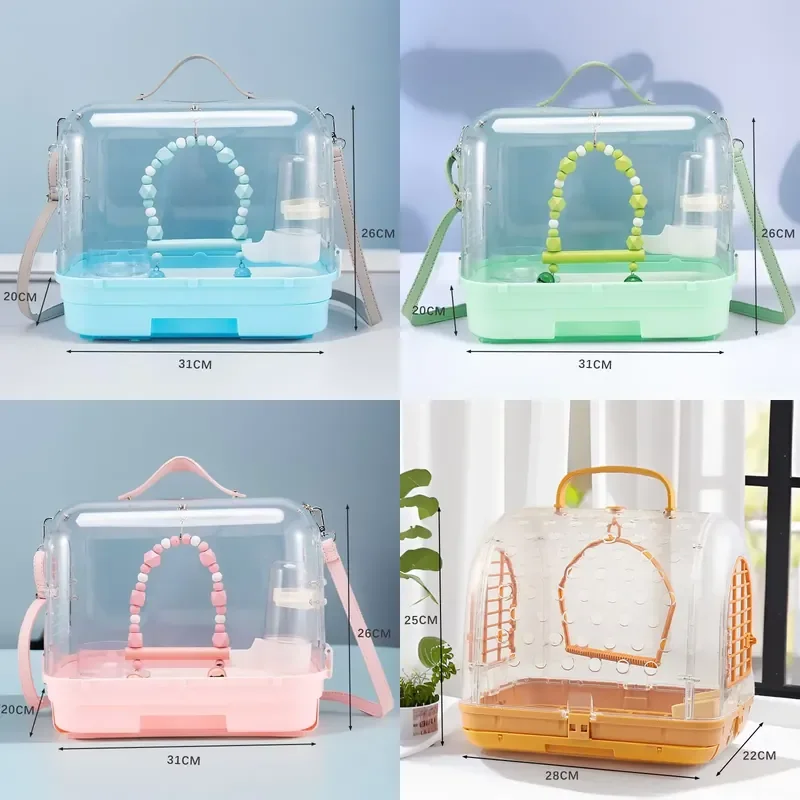 for Portable Multi-function Splash-proof Square Bird Cage Transparent Indoor Budgie Pet Carrier