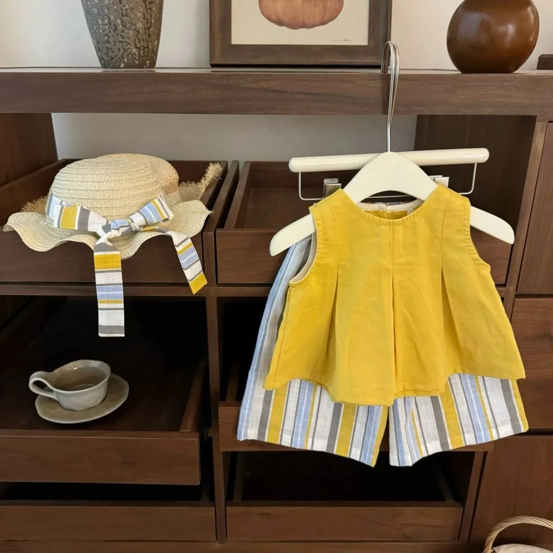 Cute Baby Girl's Vacation Dress Set with Striped Pants And Matching Hat - Fashionable And Stylish Outfit Gift for Infants