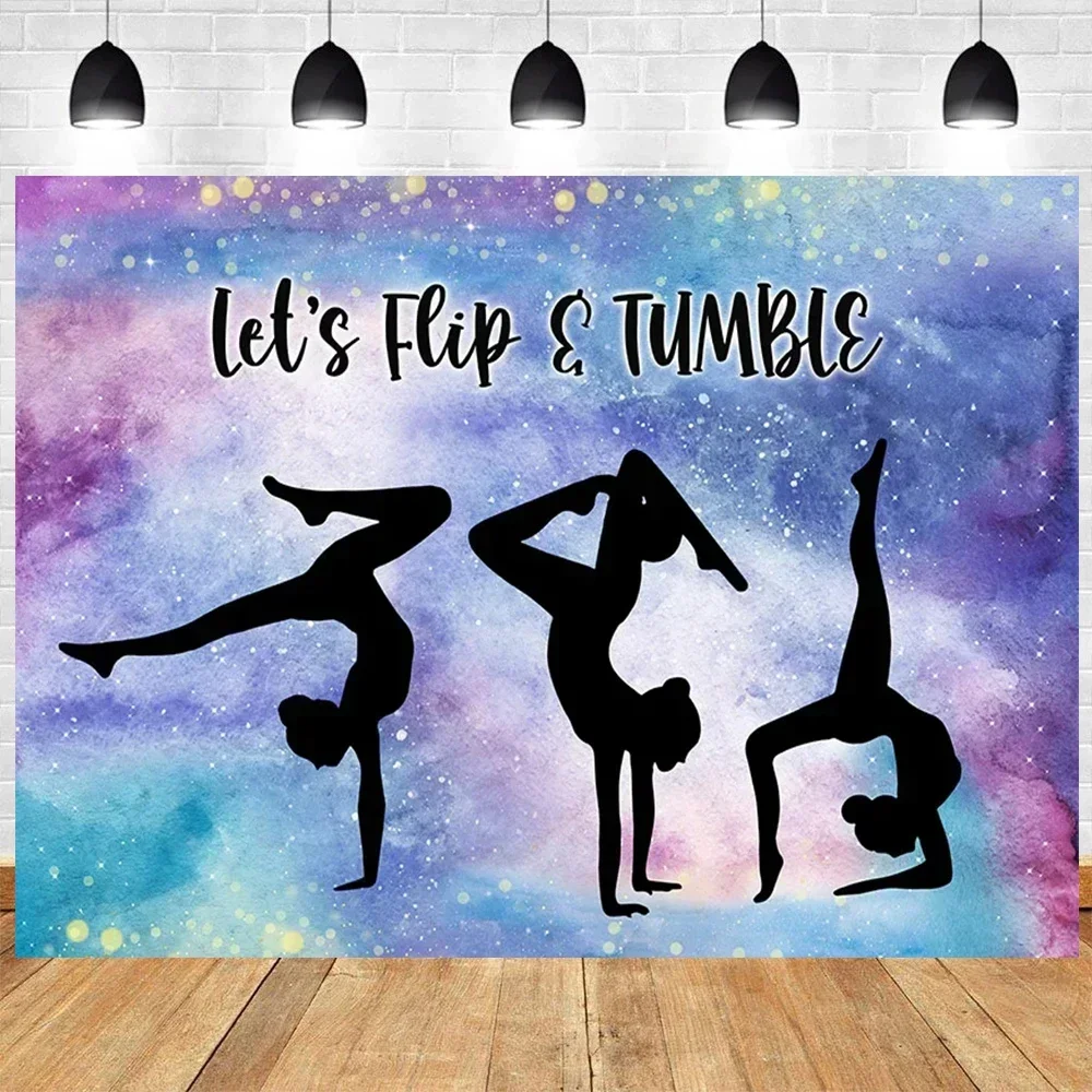 

Let's Flip Athlete Gymnast Gymnastic Theme Jump Tumble Play Gymnast Rhythmic Gymnastic Girl Birthday Party Baby shower Backdrop