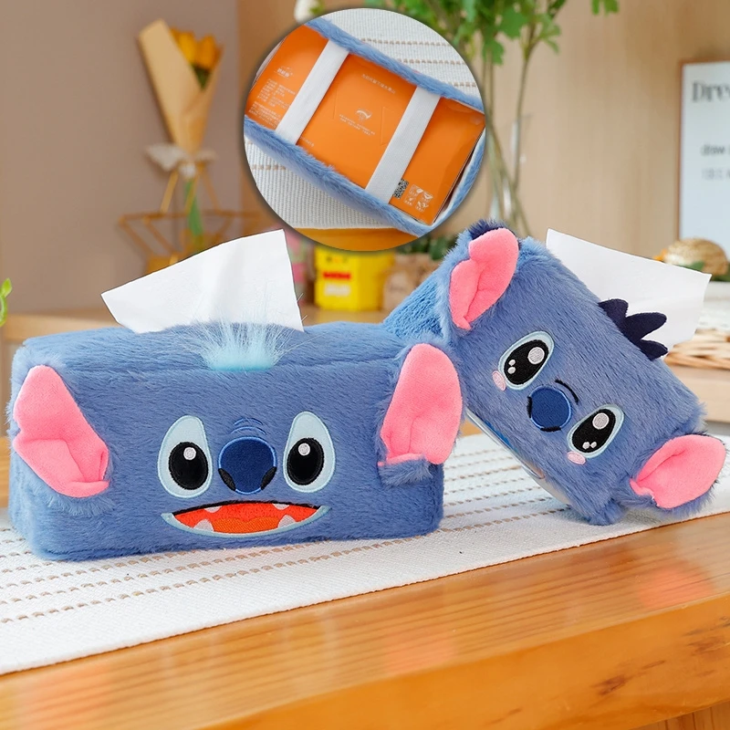 

Cute Stitch Plush Tissue Box Case Kawaii Lilo & Stitch Tissue Cover Soft Cartoon Tissue Holder Living Room Bedroom Home Decor
