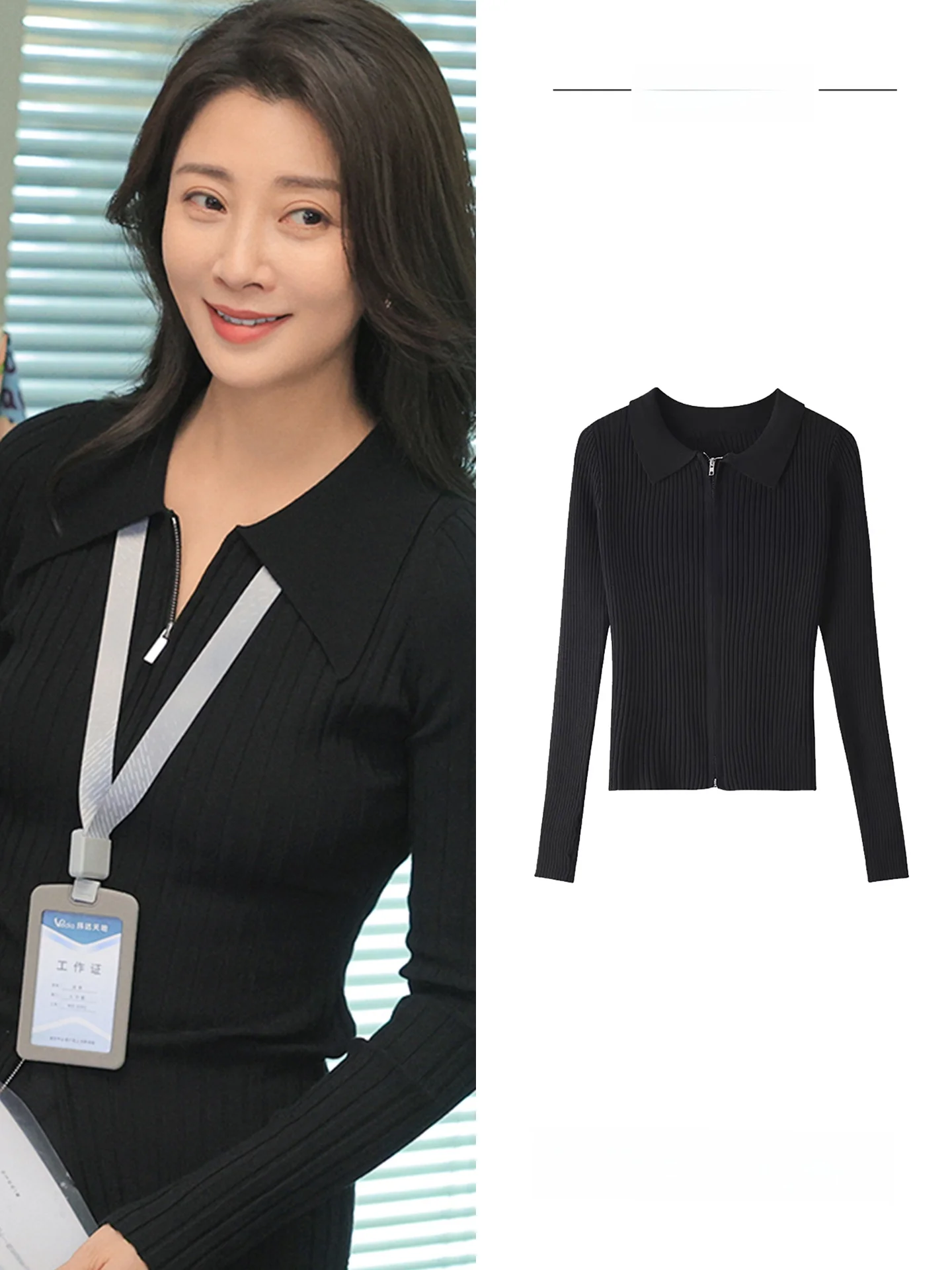 

Женский зимний вязаный кардиган Ele Bla на молнии с воротником, базовый слой, теплый, из смесового хлопка