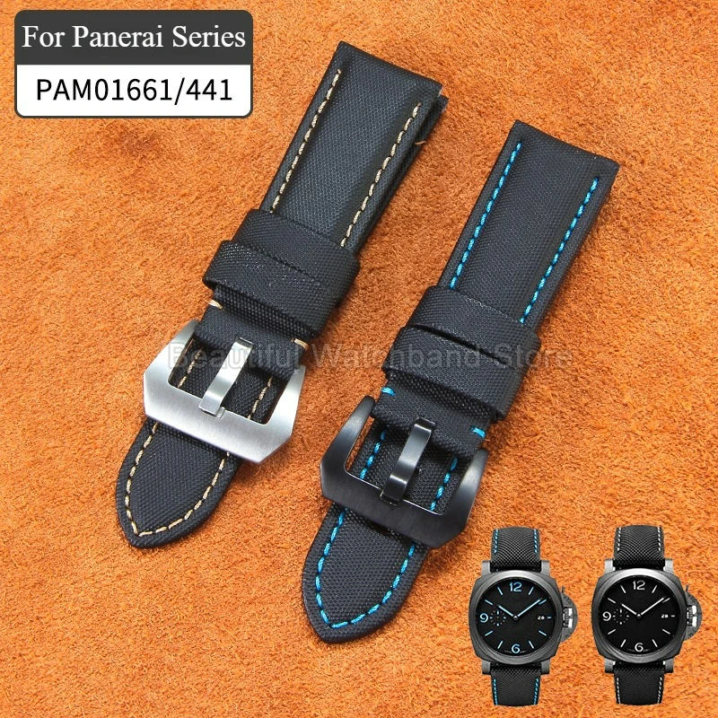 For Panerai Luminor Submersible PAM441/616/799 Watch Accessories 20 22 26mm Black Leather Flat Interface Watchband Scratch-Proof