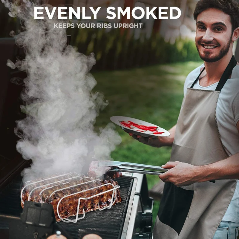 

P-Portable-Stainless Steel Roasting Stand,Rib Rack Holds Ribs For Grilling Barbecuing & Smoking - BBQ Rib Rack For Gas Smoker
