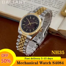 2025 Baltany Retro 36mm Gold Watch S4084 Stainless Steel Brushed Sapphire NH35 Automatic Mechanical Wristwatch Men reloj hombre
