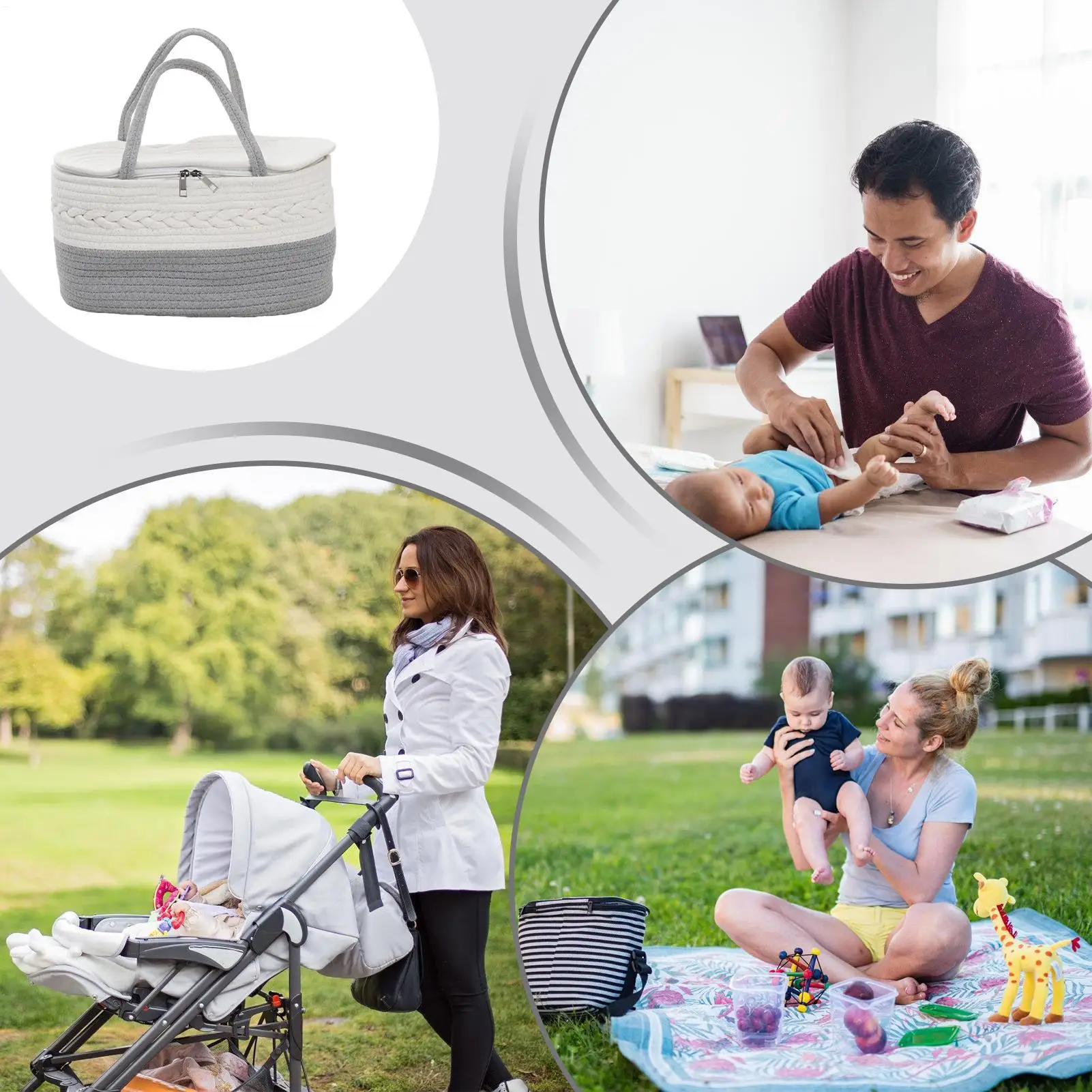 Cestino per pannolini per bambini, rimovibile, di grande capacità, portatile, per pannolini per bambini, porta salviette per viaggi all'aperto, auto, bagno, comodino