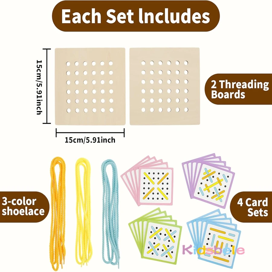 Kleinkinder Holzseilbrett Motorik Sensorisches Spielzeug mit 20 Karten und 6 Seilen Montessori Logisches Denken Geschenk für Weihnachten