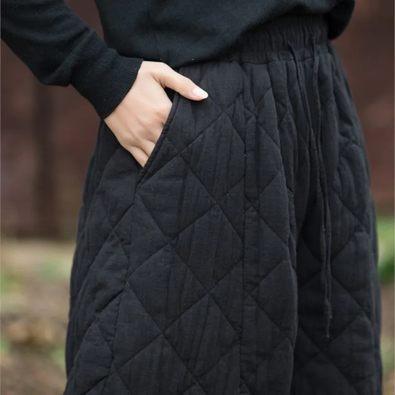 سراويل نسائية كلاسيكية جديدة لعام 2025 ، سراويل فضفاضة بلون سادة للشتاء الدافئ ، سراويل قطنية مرنة عالية الخصر ناعمة #6