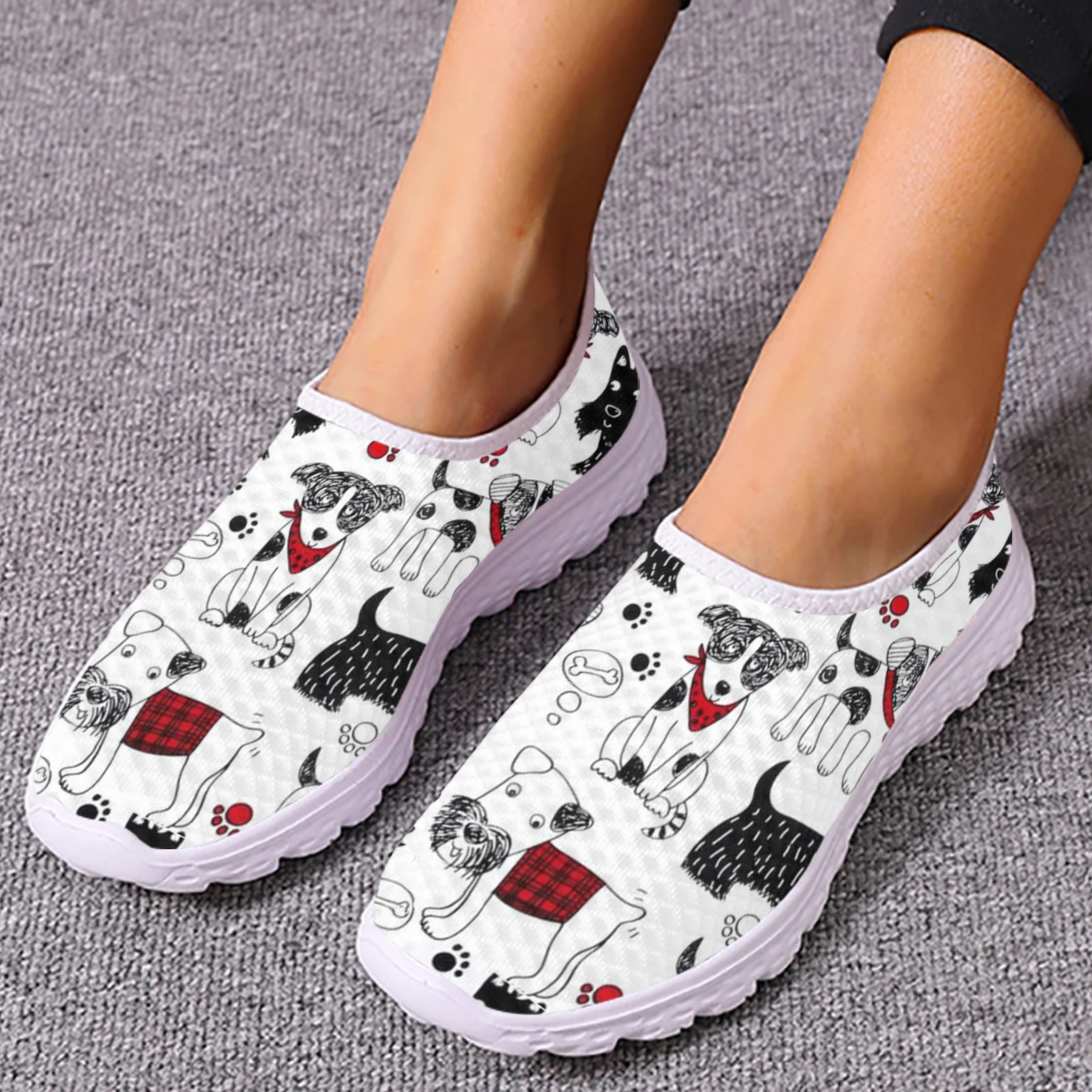 INSTANTARTS Cute Dog Printing Casual Females Sneakers Puppy Pattern Summer Mesh Slip On Shoes Spring Light Zapatos Flats Mujer