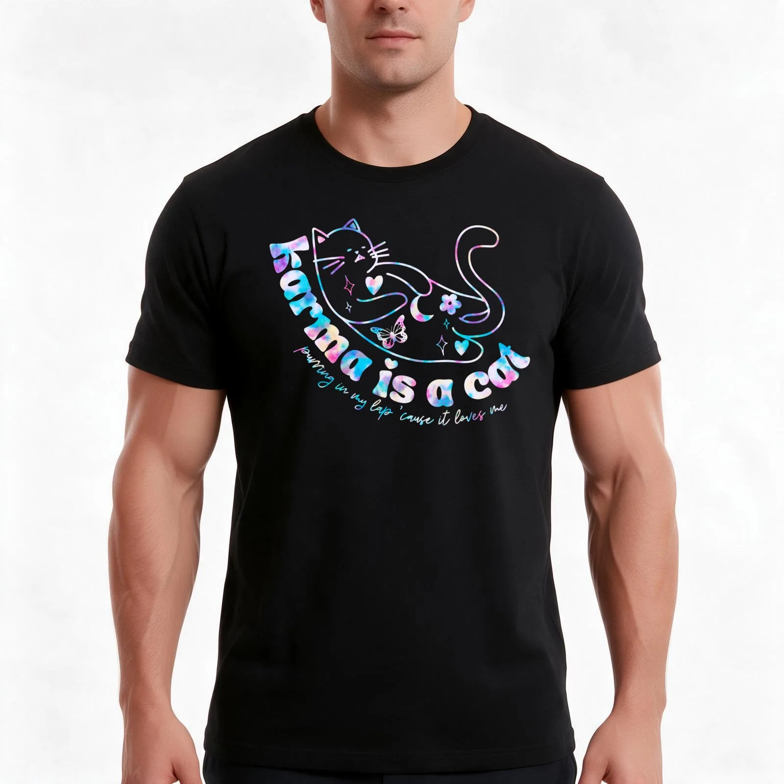karma is a cat funny cat lovers gifts T-Shirt Summer Casual Cotton Tee Oversized Streetwear Tops Vintage Graphic Print