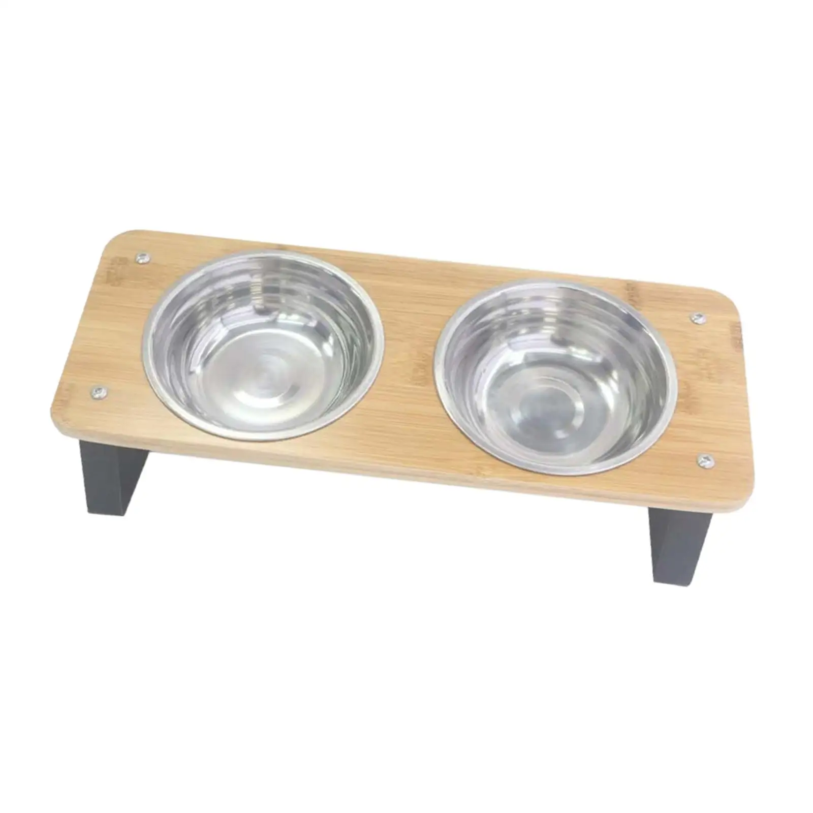 Double Cat Pet Bowls with Wood Stand Dog Kittens Food Bowl Set Tilted Pet Water