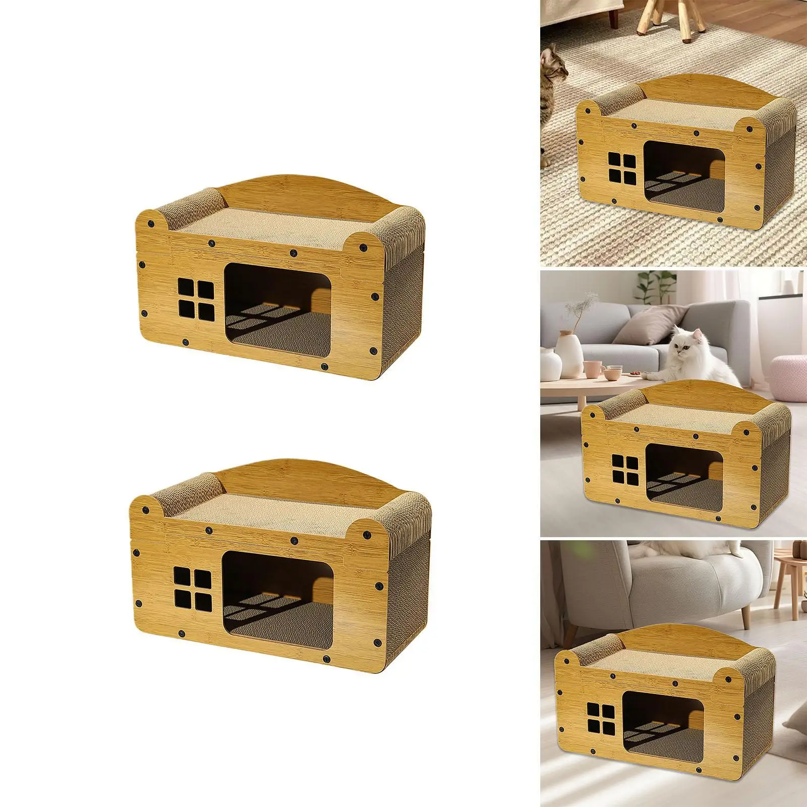 Cardboard Cat House Cat House Cave Castle Interactive Kitty Condo Lounge Bed for Kitty Small, Medium and Large Cats Pet Gift