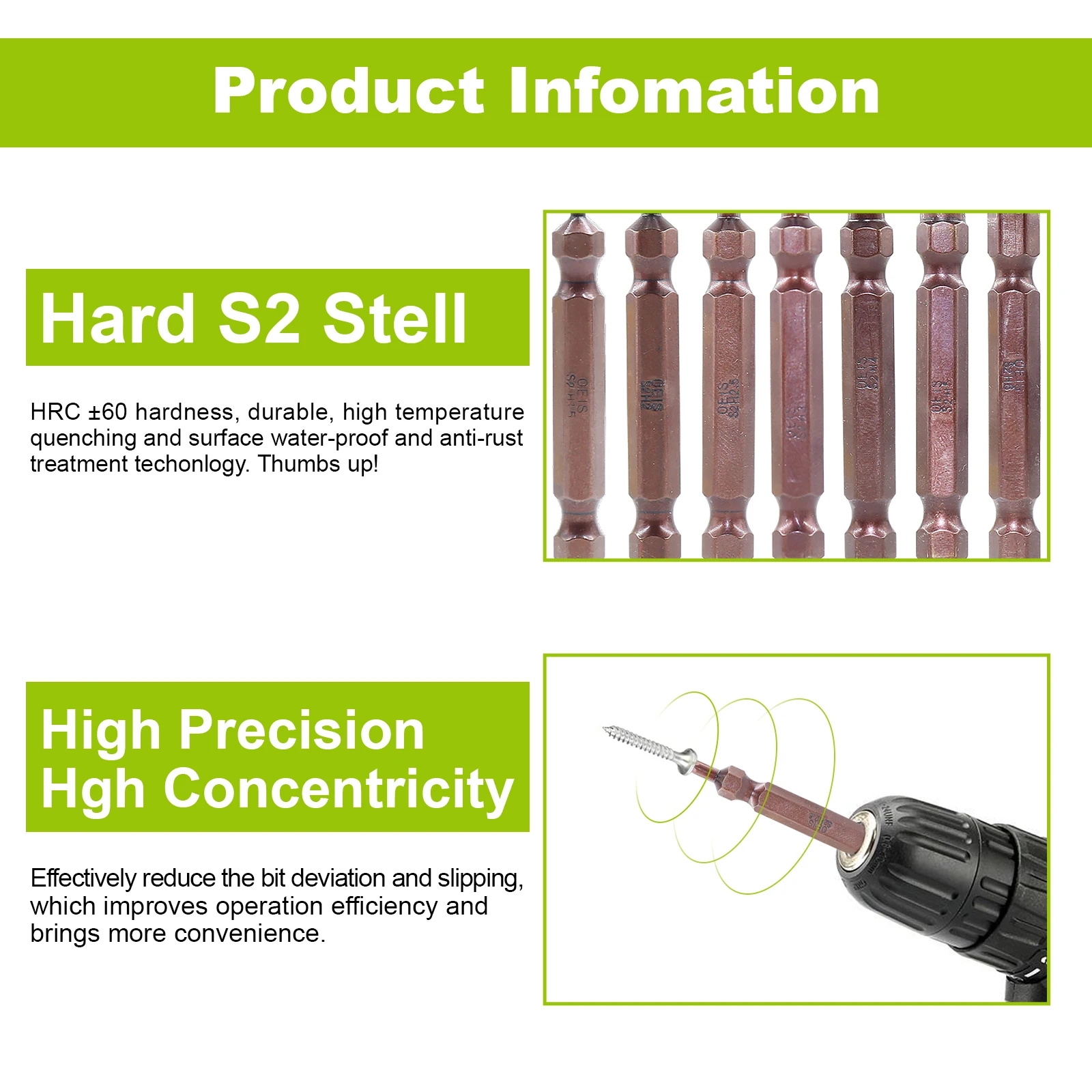 7Pcs/Set 65/100/150mm Electric Drill Screwdriver Bits Hard S2 Steel Magnetic 6.35mm H1.5-H8 Hexagon Double End Screwdriver Bits