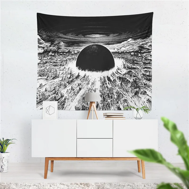 Aertemisi Akira Cyberpunk City Explosion Japanese Manga Anime Tapestry Wall Hanging Art for Bedroom Living Room Decor Party
