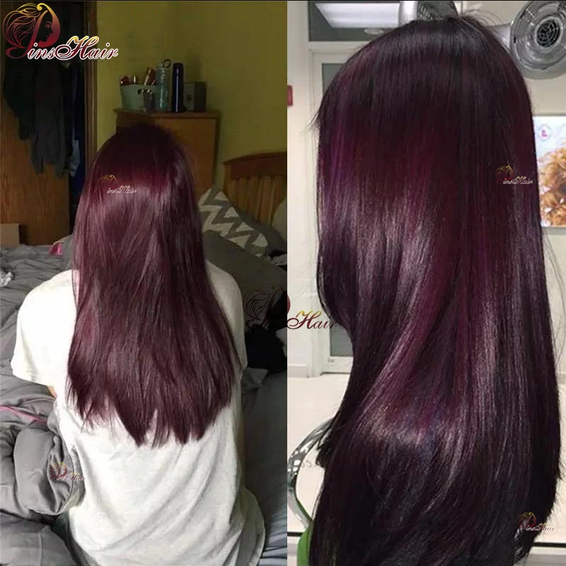 Burgundowe proste koronkowe peruki z ludzkich włosów Pre Plucked 13x4 Transparent Lace Frontal Wig 99J Cherry Red Remy Human Hair 180%