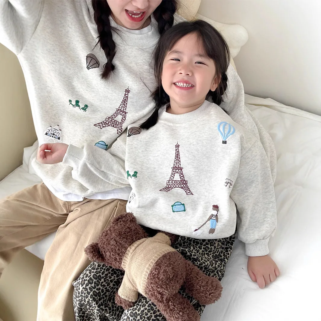 

Family Matching Warm Thick Sweatshirts Long Sleeve Tops Father Mother and Son Daughter Same Winter Clothing Parent-child Clothes