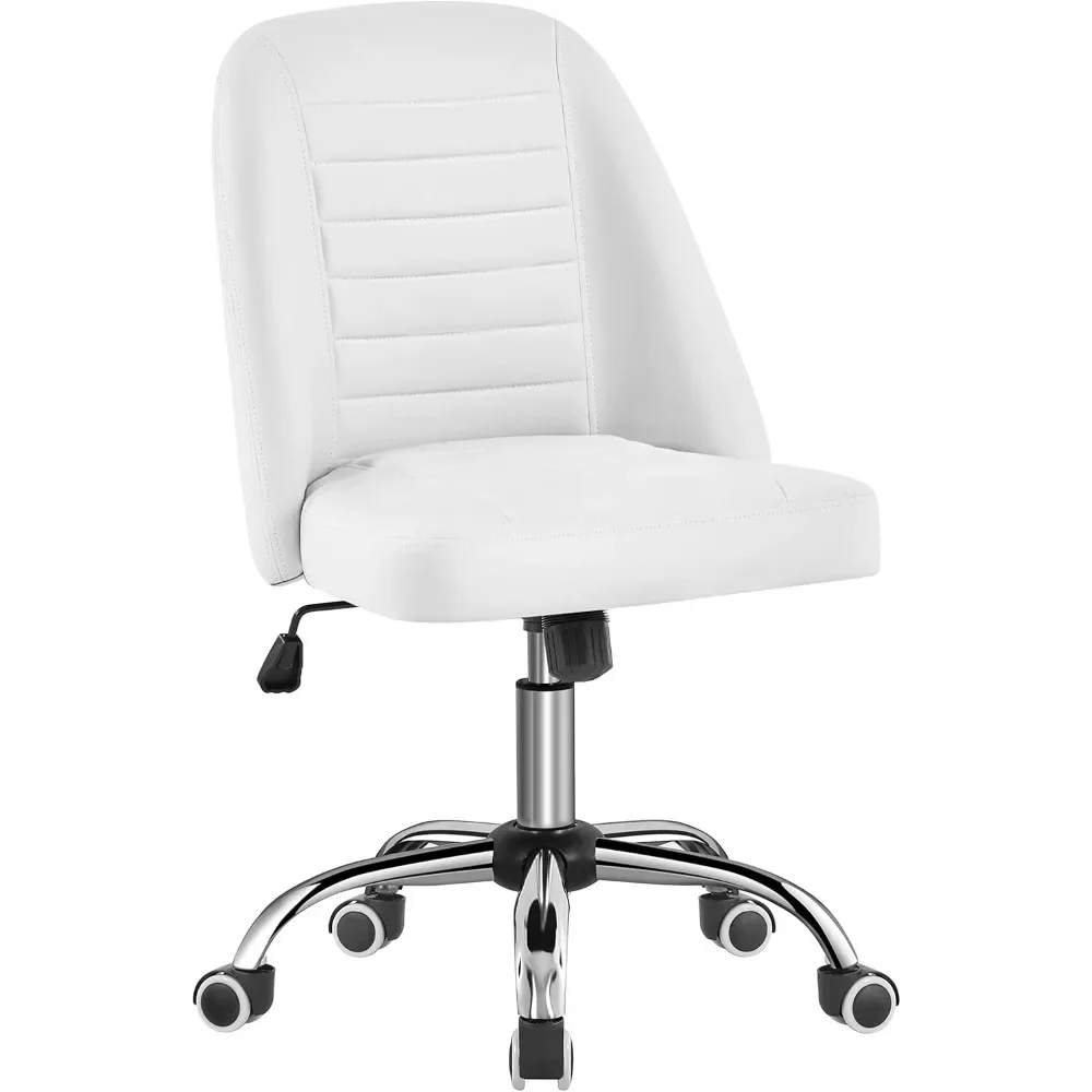 PU Leather Armless Office Chair, Mid Back Desk Chair, Computer Task Chair, Modern Vanity Chair with Rolling Wheels