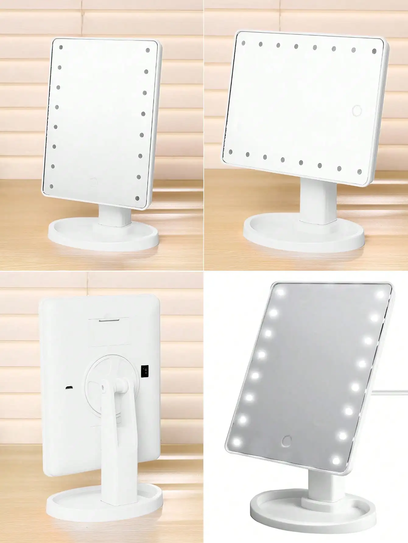 16 مرآة مكياج LED من نوع الطاولة، مرآة تجميل محمولة لسطح المكتب من جانب واحد، مع مساحة تخزين دوارة للمكياج الخفيف #4