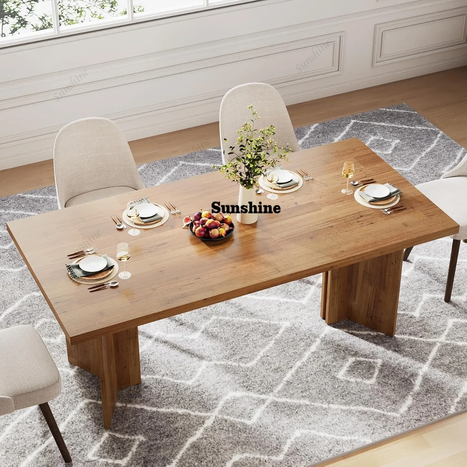 63-inch Dining Table for 4-6, Farmhouse Kitchen Table with Large Tabletop, Rectangular Eating Table for Dining Room, Living Room