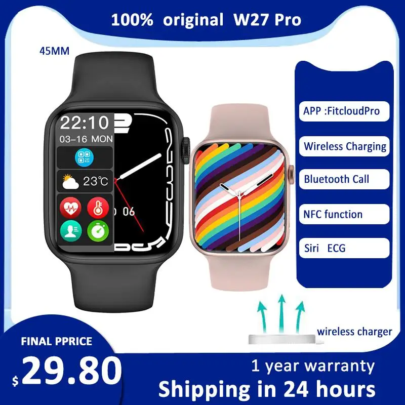 Top Original IWO W27 Pro W37 Pro W27 MAX Smart Watch Series 7 Men Women Bluetooth Call Wireless Charging Custom Dial Smartwatch