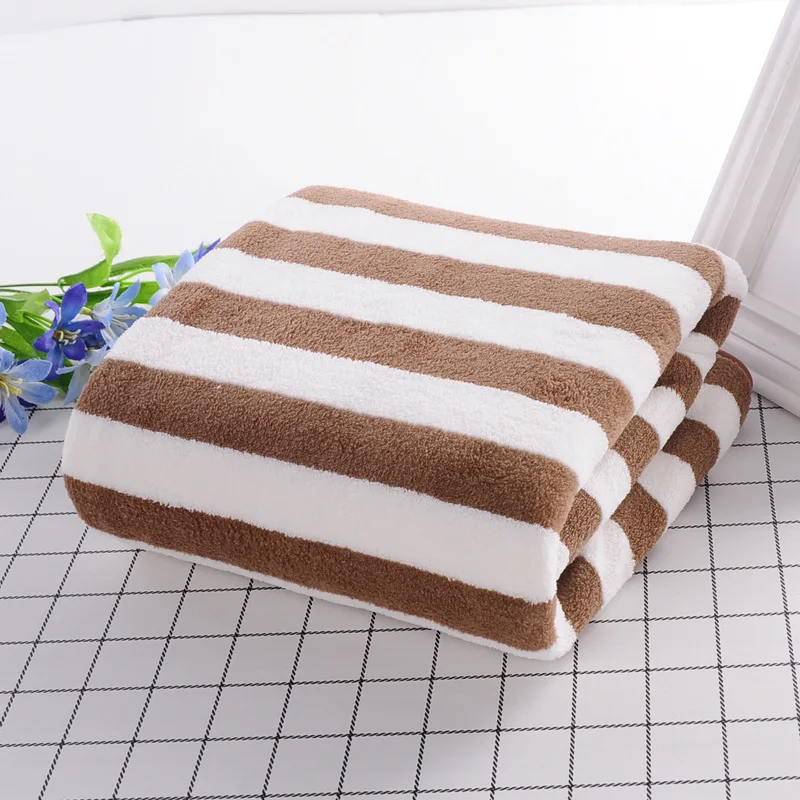 

Hotel beauty salon quick-drying beach towel home soft absorbent face towel striped coral fleece bath towel