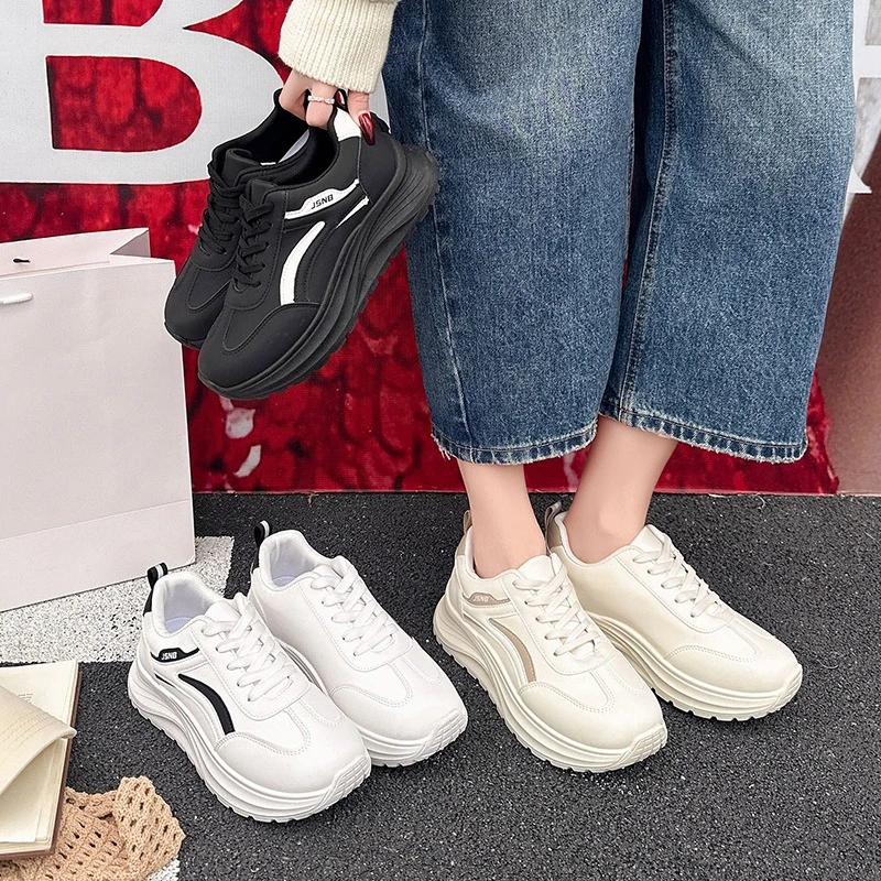 Frühling/Herbst Elegante Laufschuhe mit Dicker Sohle Weiße Freizeitschuhe Modische Bestseller Neue Bequeme Damenschuhe