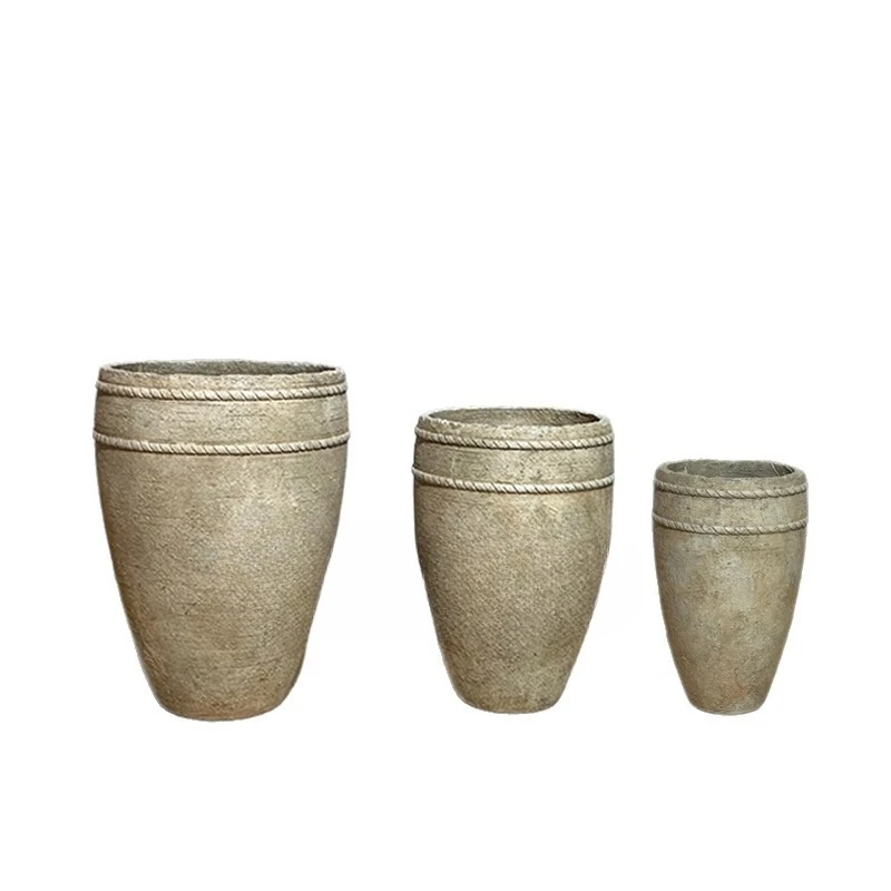 Large Bulbous Cement Planter Distressed Finish Outdoor Courtyard Decor Vase for Planting, Commercial Space Landscape Ornament