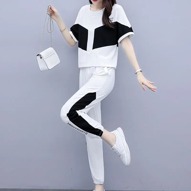 Women\'s 2024 Summer New Fashion Loose Stand Collar Batwing Sleeve Trendy T-Shirts High-waisted Pants Casual Sporty Matching Sets