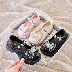 2025 Spring Autumn New Children Leather Shoes for Girls Fashion Korean Style Soft Bottom Non-slippery Chic Princess Wedding Shoe
