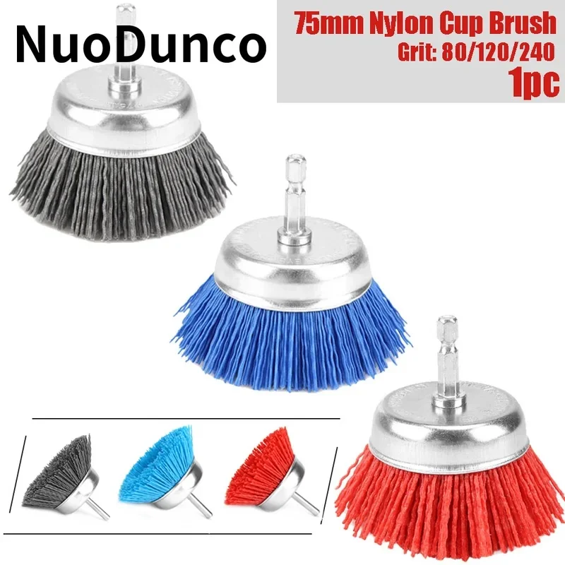 75mm Nylon Filament Abrasive Cup Brush 3-Inch Electric Drill Brush 1/4 Inch Handle Used to Remove Rust/Corrosion/Paint