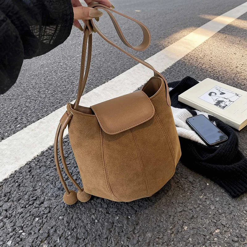 

Матовая сумка через плечо с тыквой, женская винтажная сумка-ведро на осень-зиму, удобная и универсальная текстурная сумка-ведро