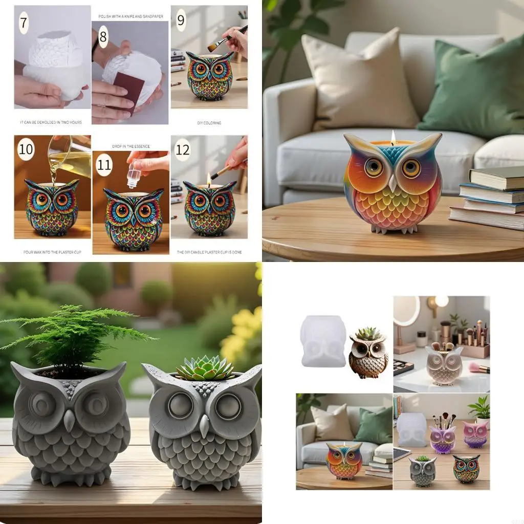 

Большая Сова силиконовая форма для литья с антипригарными поверхностями идеально подходит для DIY бетонных цветочных горшков,