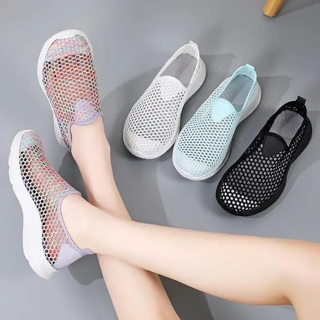 Summer New Women Shoes Solid Color Loafers Mesh Sneakers Openwork Ladies Shoe Comfortable Breathable Outdoor Zapatos