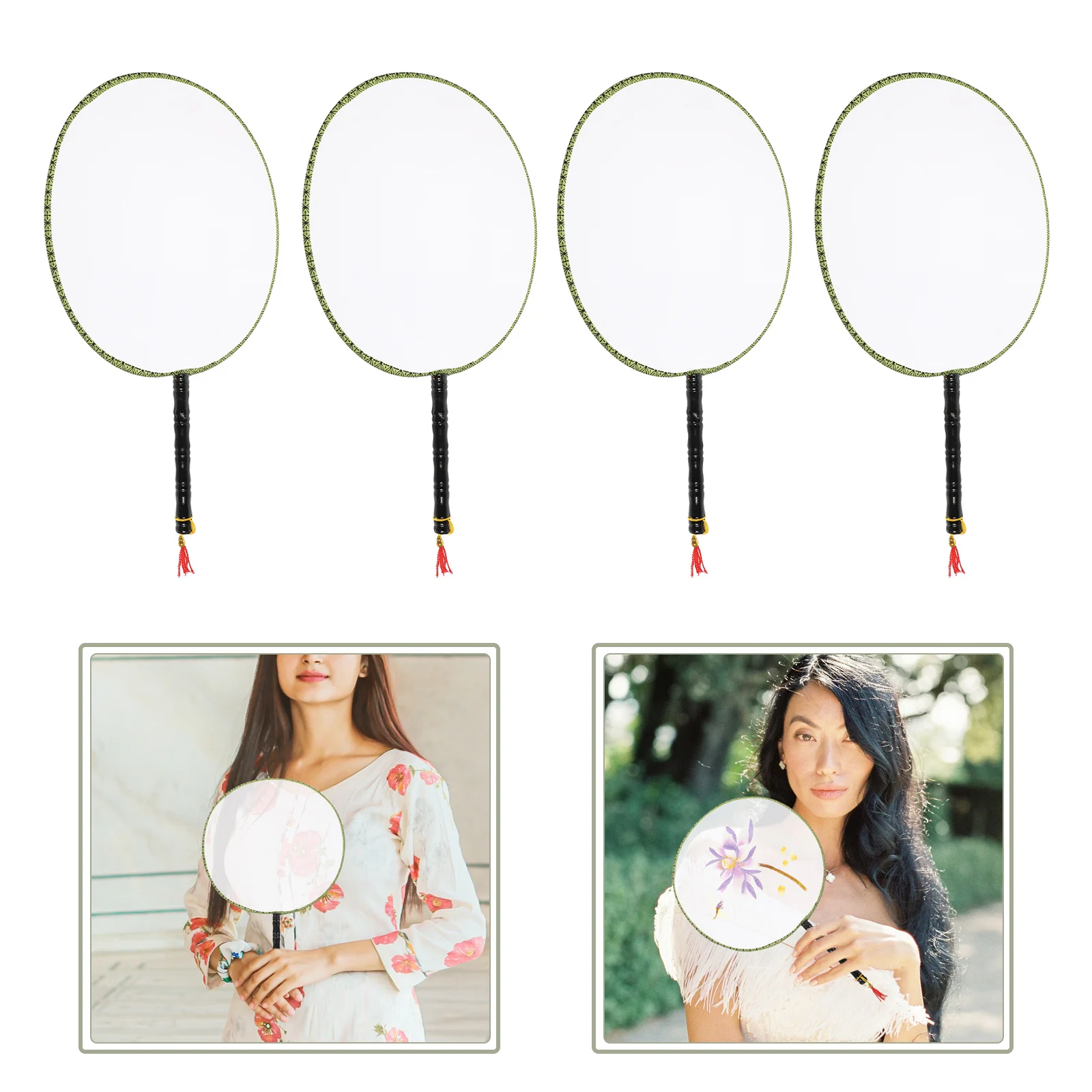 

4Pcs DIY Blank Painting Fan Chinese Ancient Style Thick Wood Handle Drawing Accessory DIY Wooden Handle Fan Handmade Fans