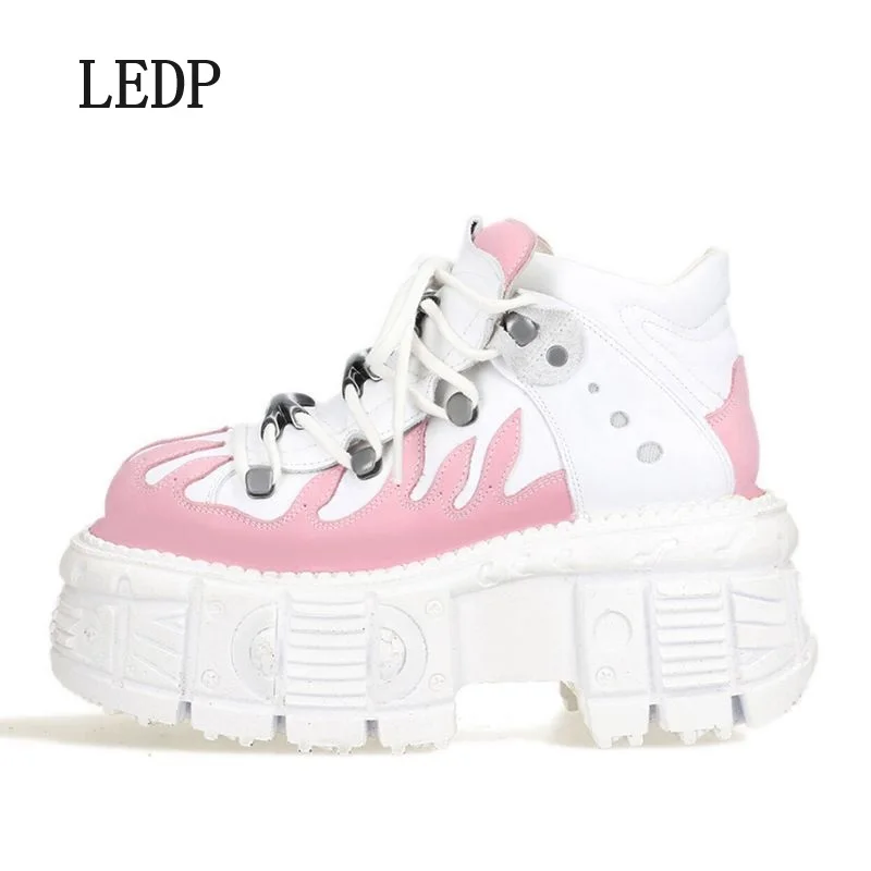 LEDP Brand Spanish Niche Fashion Shoes Retro Punk Low Top Metal Countercolor Muffin Rock Elevating Platform Daddy Shoes Lady