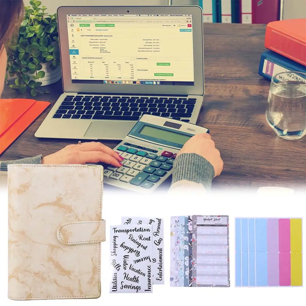 Zipper Envelope for Budgeting PU Leather A6 Notebook Marble Budget Binder Marble Notebook Notebook Binder 6 Ring Binder