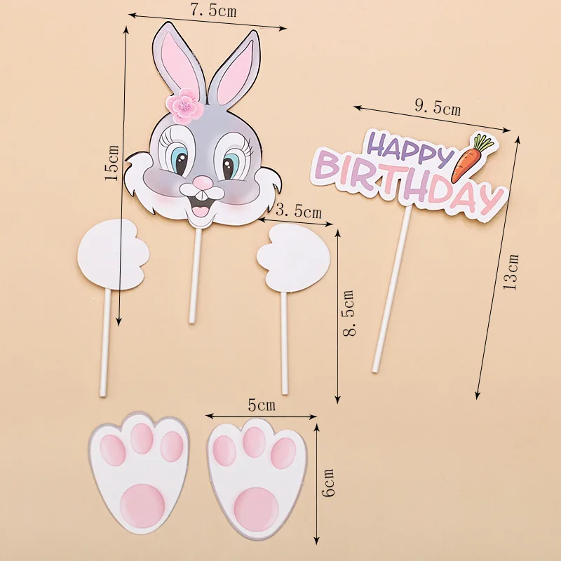 Cake Topper Rabbit Bunny Footprint Carrot Kids Happy Birthday Wedding Decoration Cupcake Decor Party Baking Supplies DIY Easter