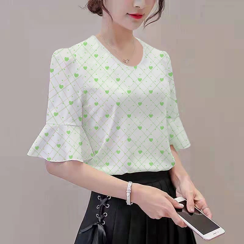 4XL Women Spring Summer Blouses Shirts Lady Fashion Casual Short Sleeve O-Neck Collar Printing Blusas Tops G2068