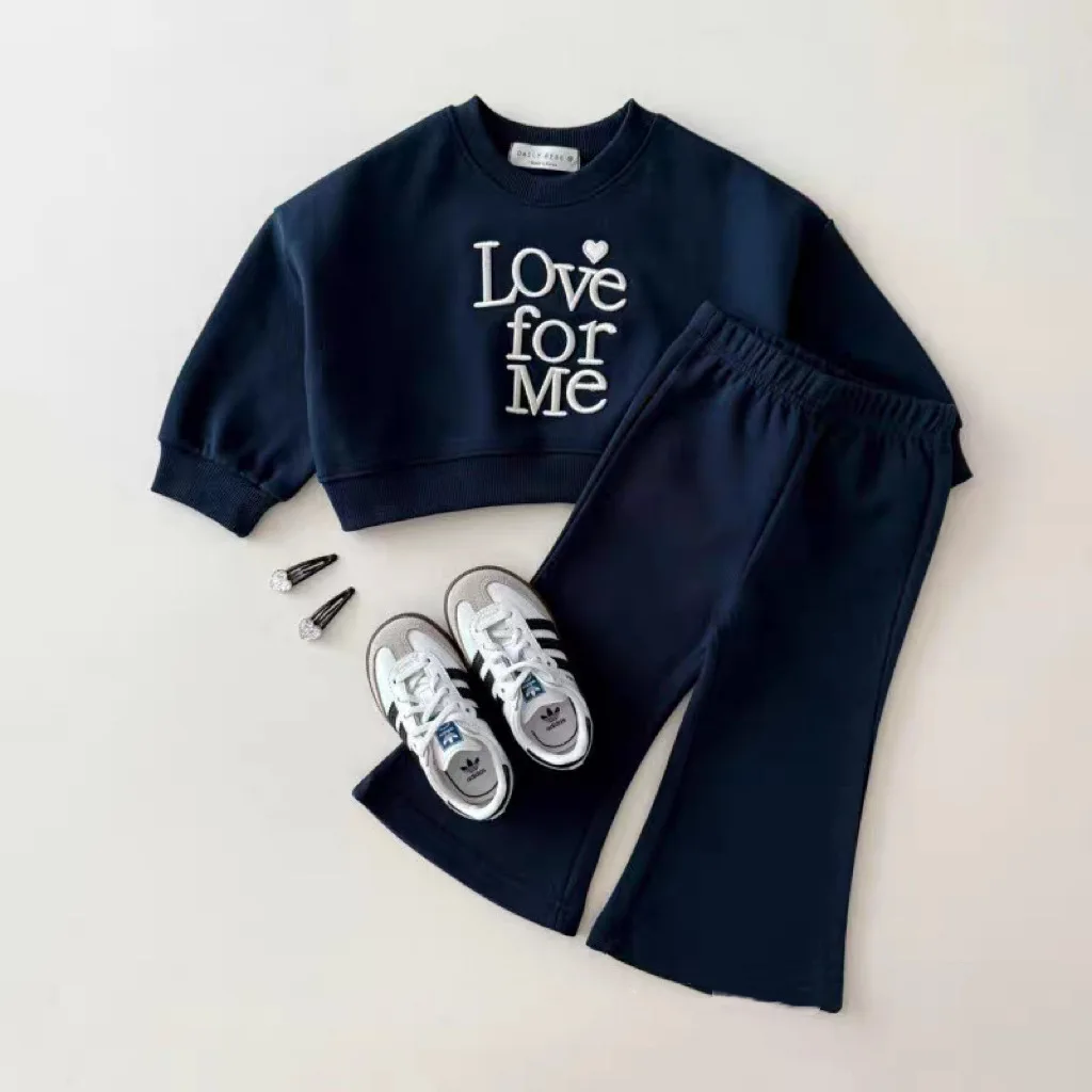 Korean Version Ins New Hoodie Top Flared Pants Loose Two-piece Set Embroidered Big Letters Spring and Autumn Style