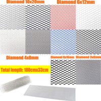 100x33cm Diamond Hole Aluminium Racing Car Bumper Grille Grill Mesh Net Vent Black Silver Red Blue Tuning Universal