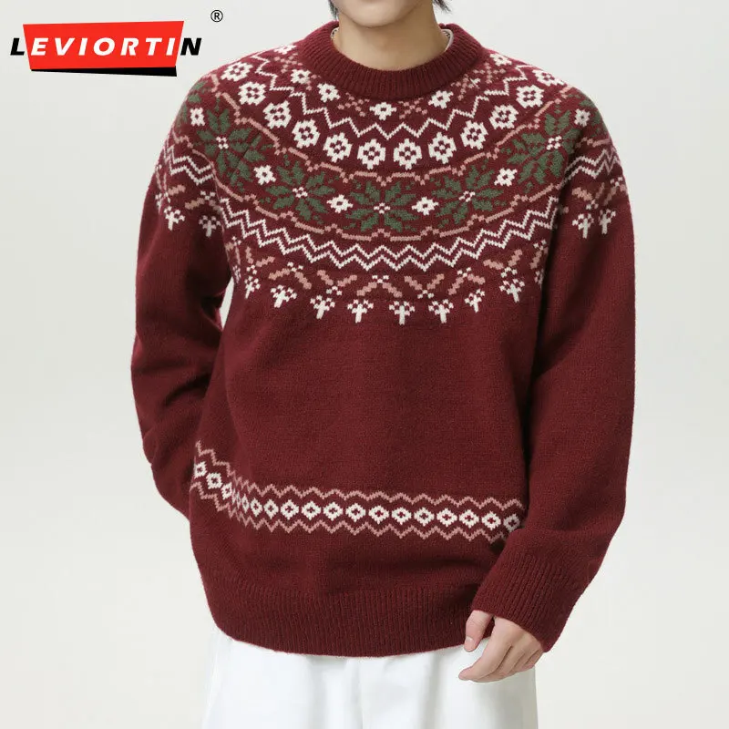 

2025 Autumn and Winter New Youth Trendy Street Trendy Versatile Loose Hoodie Knitted Ethnic Style Round Neck Sweater Coat